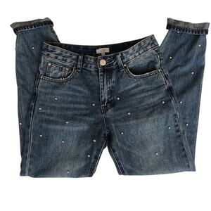 Tobi Studded High Rise Mom Jeans Womens 25 Blue Denim Zip Fly Classic Silver